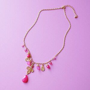 Vintage 1990s Gold Filigree & Faceted Pink Teardrop Bead Drop Choker